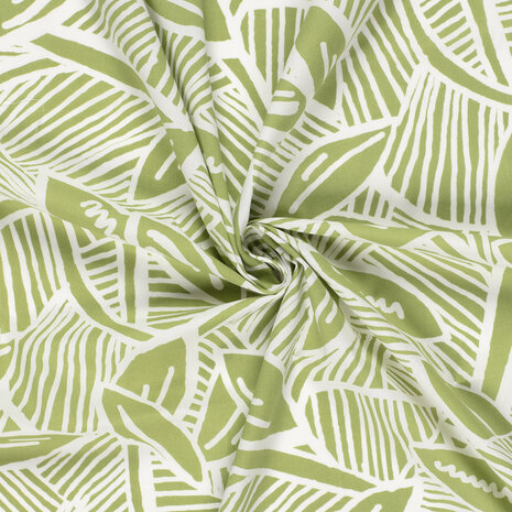 Cotton Stretch Satin Leaves Lime