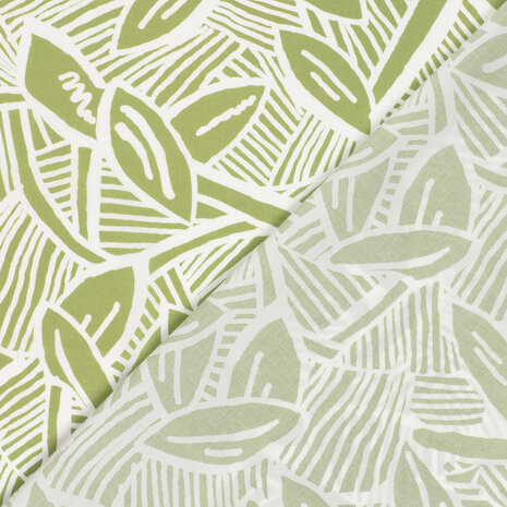 Cotton Stretch Satin Leaves Lime