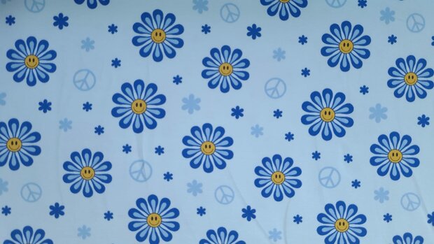 Cotton Jersey Smiley Flowers Blue