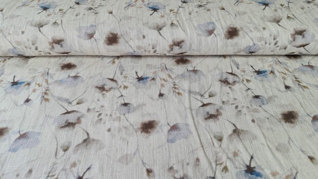 Viscose Linnen Flower Blue