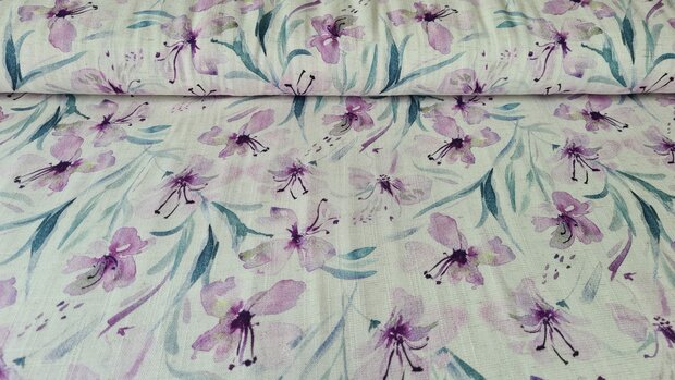 Viscose Linnen Flowers Lilac