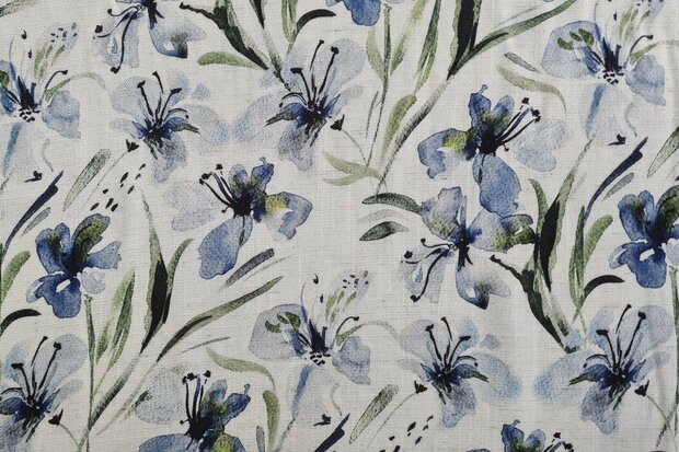 Viscose Linnen Flowers Blue
