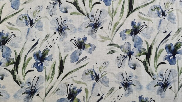 Viscose Linnen Flowers Blue