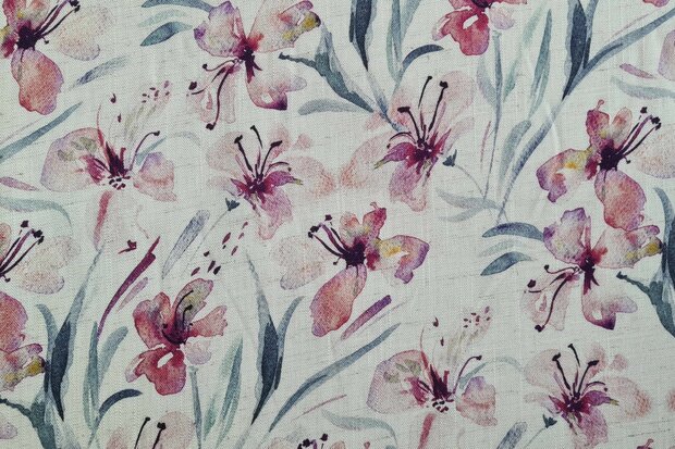 Viscose Linnen Flowers Magenta