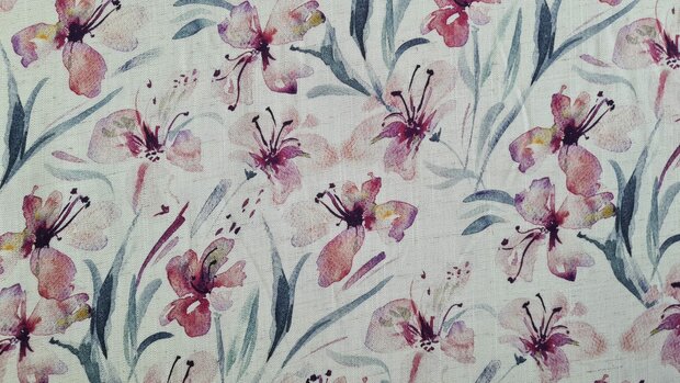 Viscose Linnen Flowers Magenta