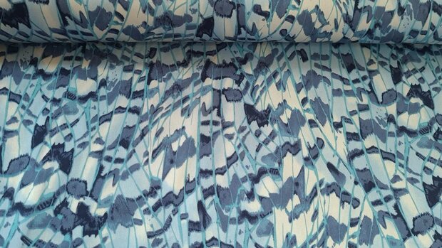 Viscose Satin Feathers Blue