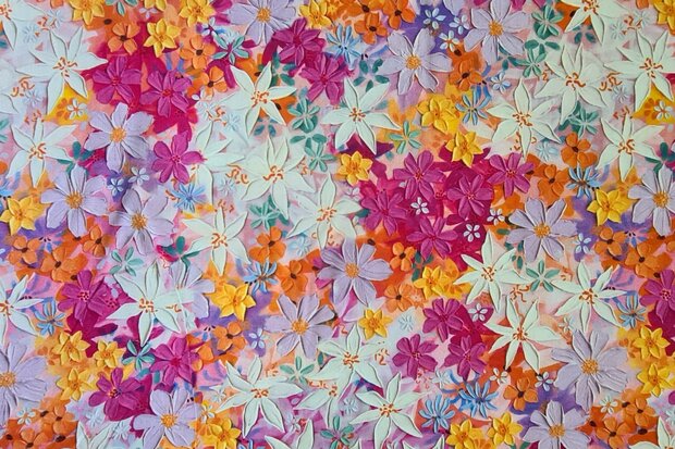 Viscose Digital Flowers Lilac-Pink