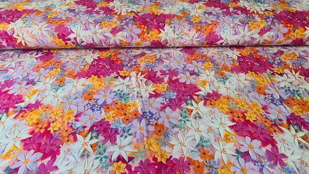 Viscose Digital Flowers Lilac-Pink