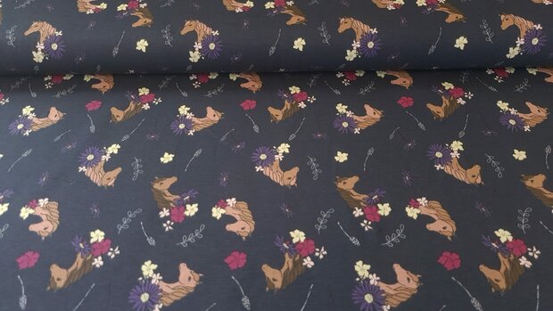 Cotton Jersey Horses Navy