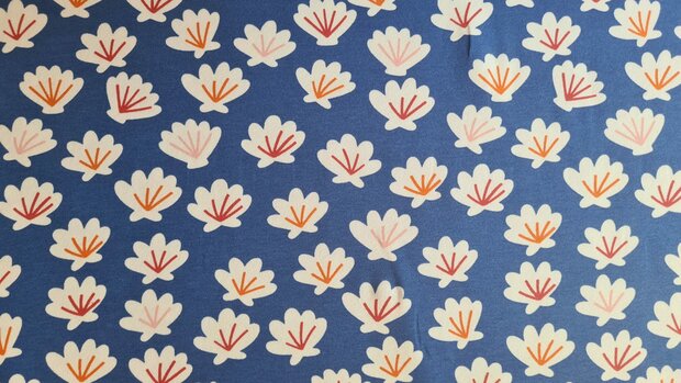 Cotton Jersey Flowers Blue