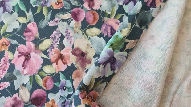 French Terry Digital Flowers Petrol