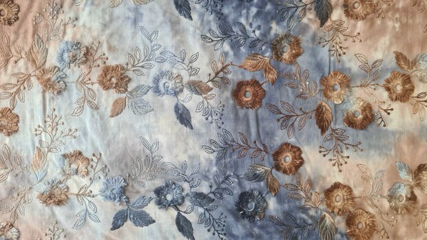 Cotton Embroidery Tie Dye Blue/Brown