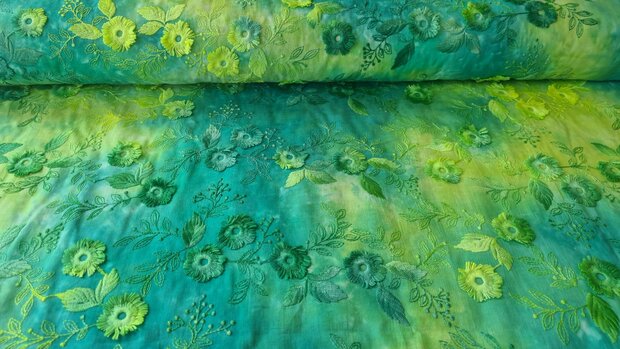 Cotton Embroidery Tie Dye Lime