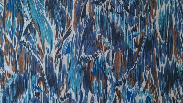 Viscose Crincle Abstract Flame Blue