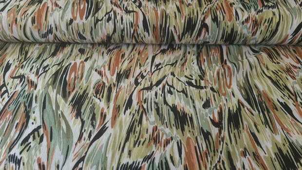 Viscose Crincle Abstract Flame Green