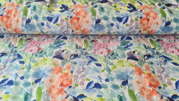 Viscose Linnen Crepe Flowers Multi