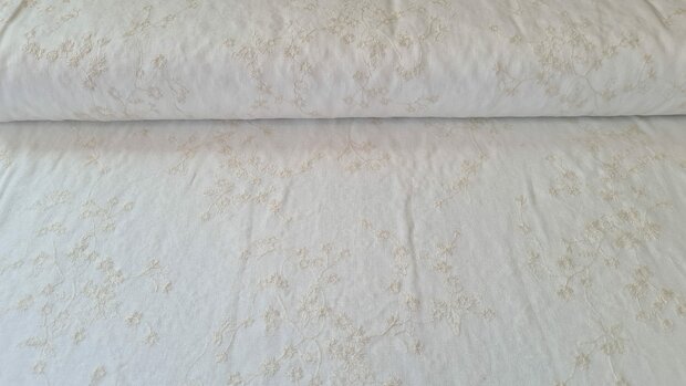 Linnen Viscose Embroidery Twig Ecru