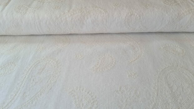 Linnen Viscose Embroidery Paisley Ecru