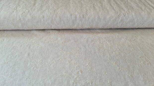 Linnen Viscose Embroidery Twig Natural