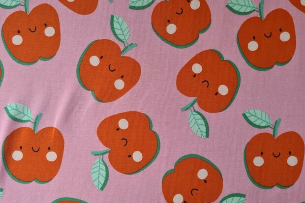 Cotton Jersey Happy Apples Red