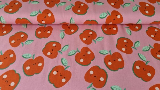 Cotton Jersey Happy Apples Red