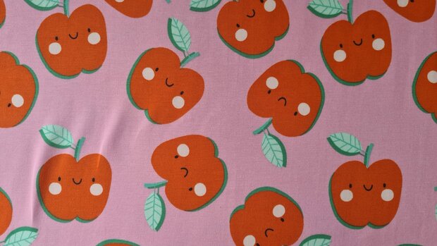 Cotton Jersey Happy Apples Red