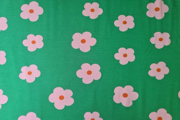 Cotton Jersey Sunny Flowers Green