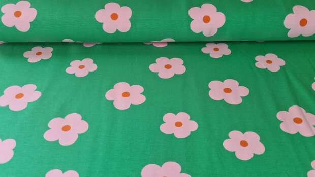 Cotton Jersey Sunny Flowers Green