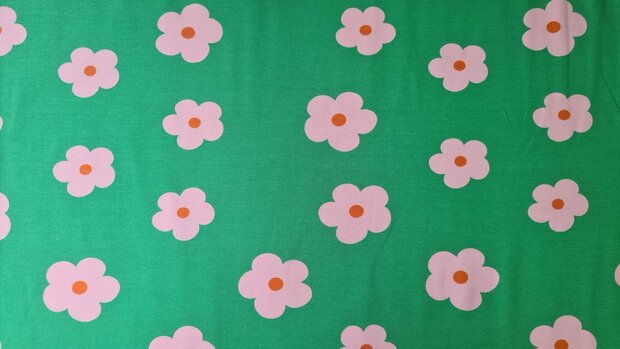 Cotton Jersey Sunny Flowers Green