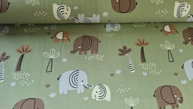 Cotton Jersey Elephant Green