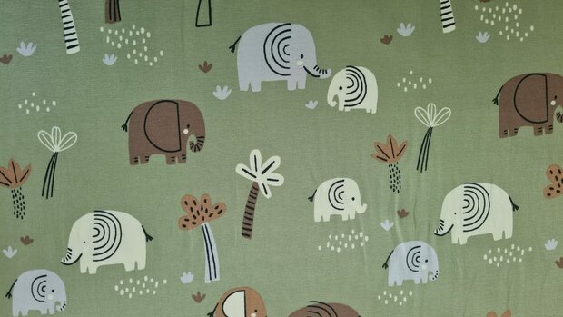 Cotton Jersey Elephant Green