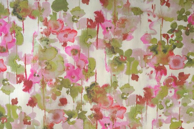 Viscose Satin Blurry Flowers Green