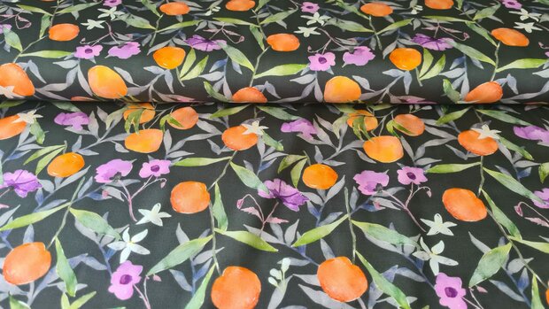 Viscose Satin Leaves Dark Green