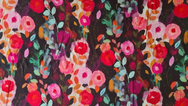 Viscose Satin Flowers Black