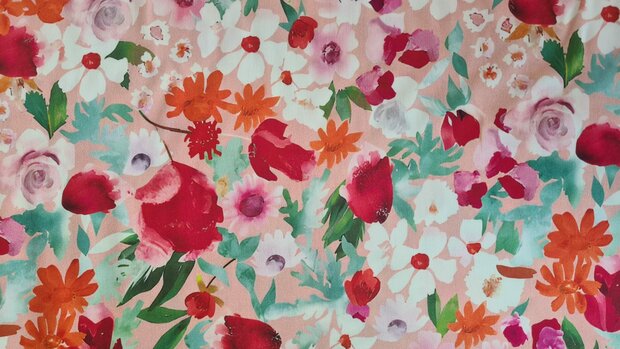 Viscose Satin Flowers Rosé-Red