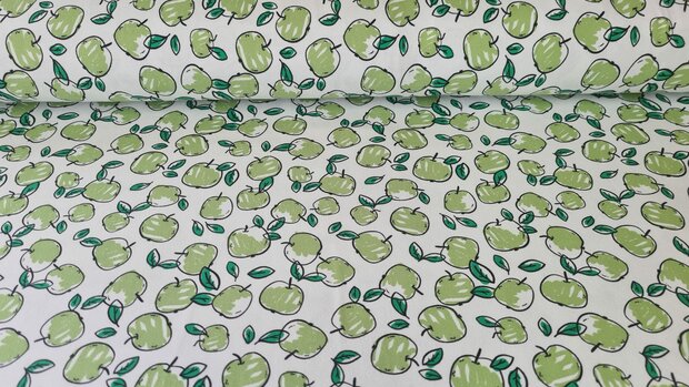 Cotton Jersey Apples White
