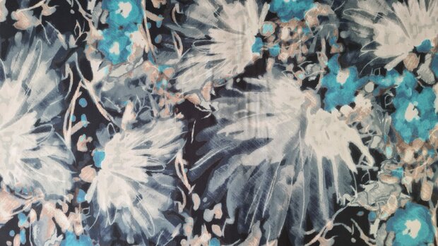 Viscose Satin Blurred Flower Blue