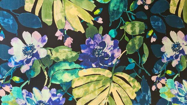 Viscose Flowers Multi-Blue