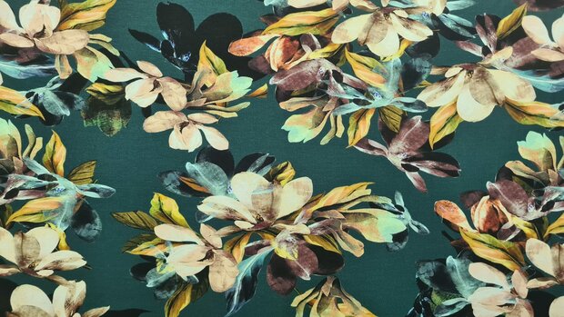 Heavy Viscose Jersey Flowers Green