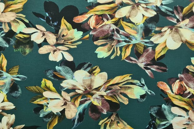 Heavy Viscose Jersey Flowers Green