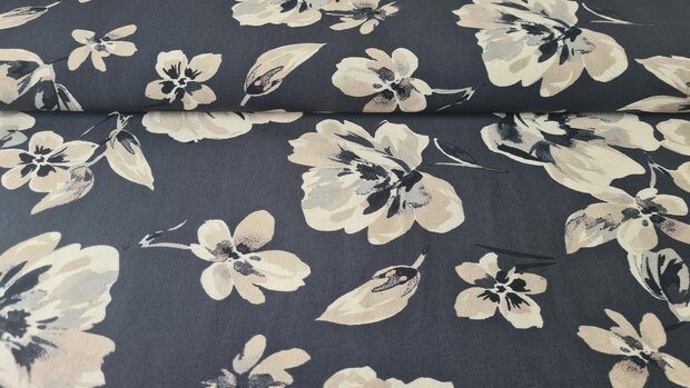 Viscose Crepe Flower Grey