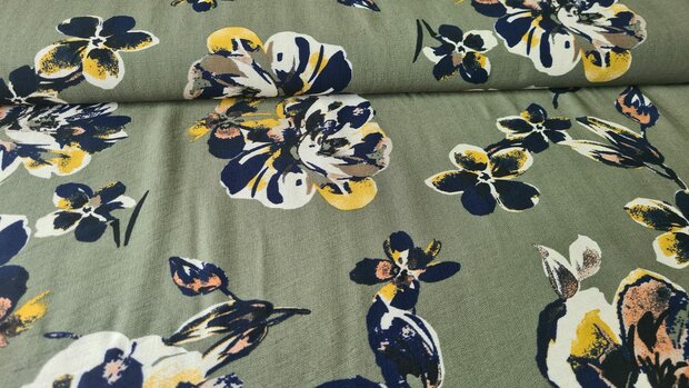 Viscose Crepe Flower Green