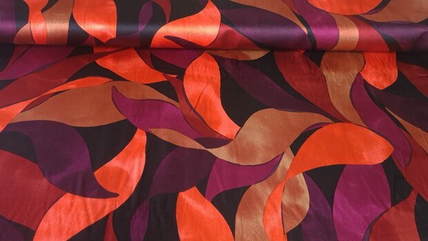 Viscose Satin Leaves Dark Red