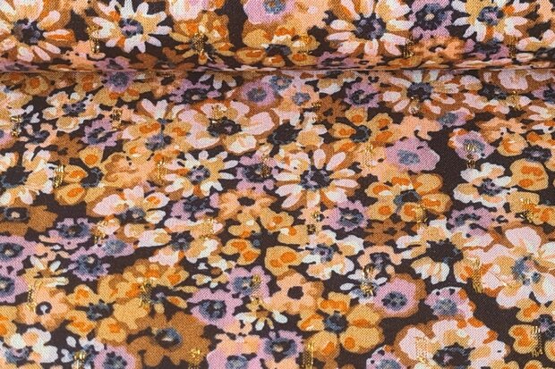 Viscose Flowers Lurex Oker