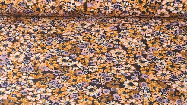 Viscose Flowers Lurex Oker