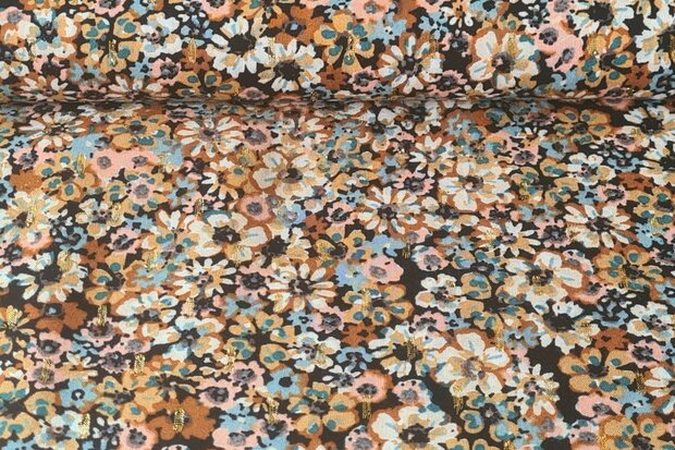 Viscose Flowers Lurex Black