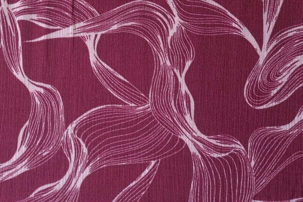 Viscose Crincle Abstract Waves Red
