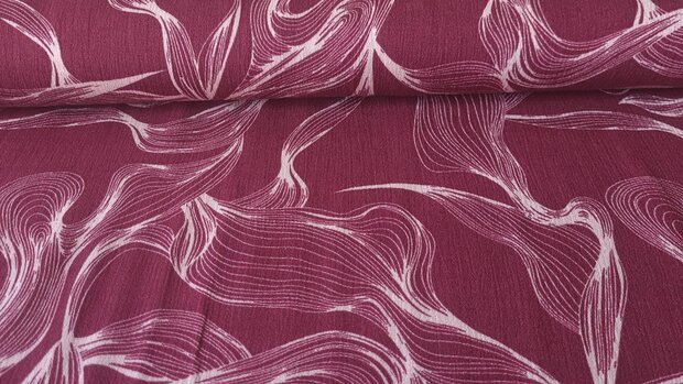 Viscose Crincle Abstract Waves Red
