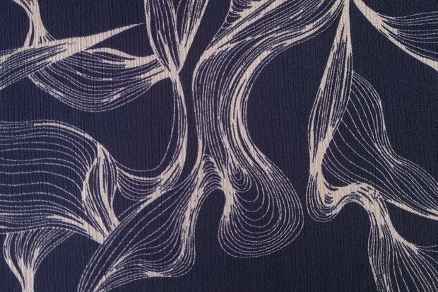 Viscose Crincle Abstract Waves Navy