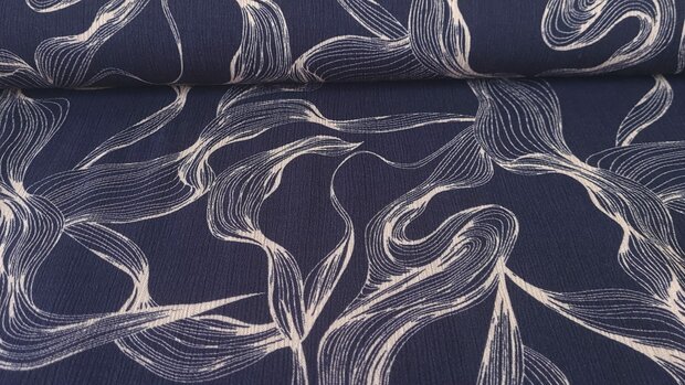 Viscose Crincle Abstract Waves Navy